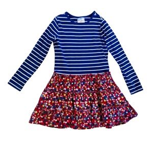 Hanna Andersson Blue Striped and Floral Long Sleeve Dress size 120 6-7
